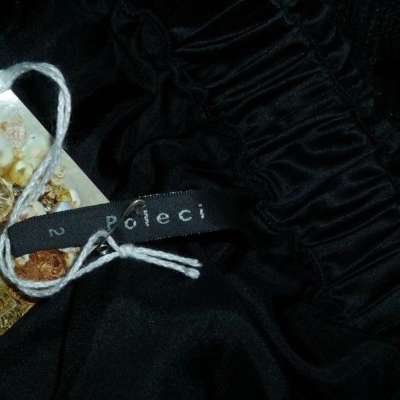 Poleci NWT Sequin Black Skirt Panel Solid Silk 2 - Picture 3 of 3